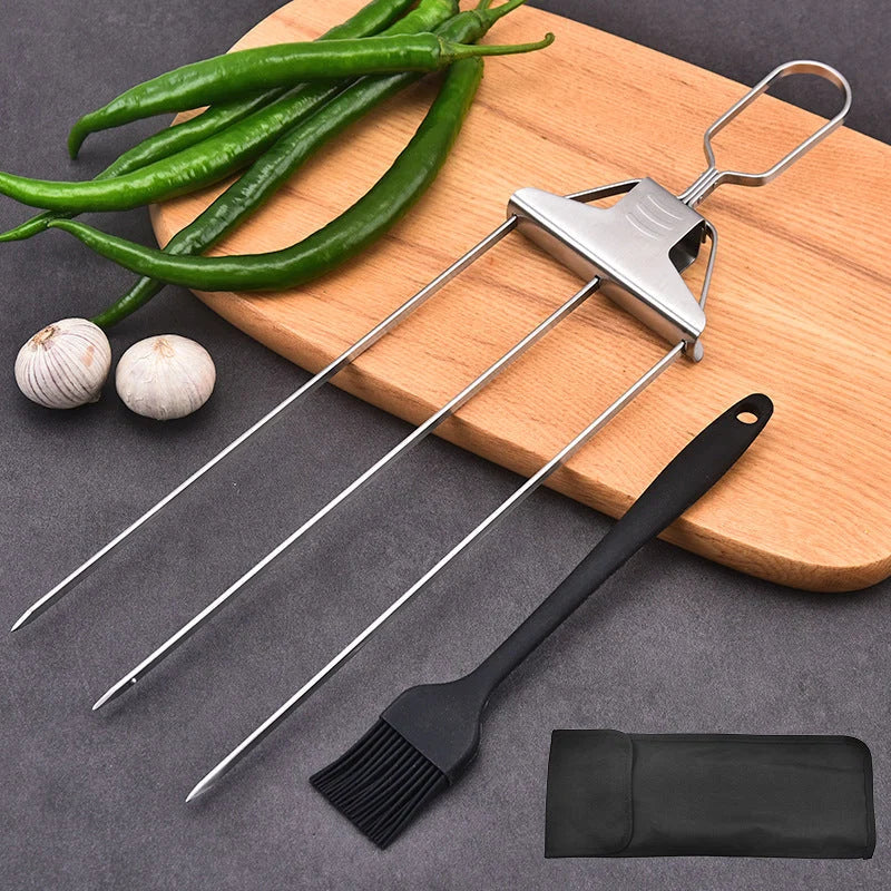 Grill Skewers Three-Prong Stainless Steel & Ergonomic Handle