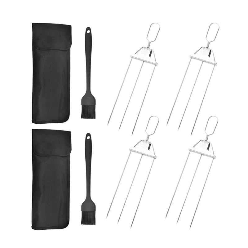 Grill Skewers Triple Prong Stainless Steel Easy Release