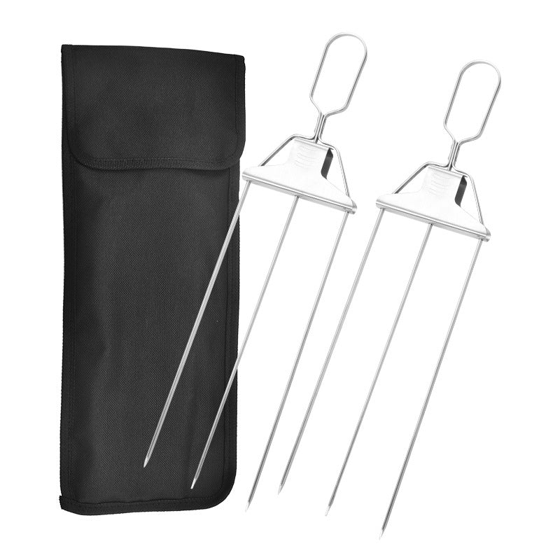 Grill Skewers Triple Prong Stainless Steel Easy Release