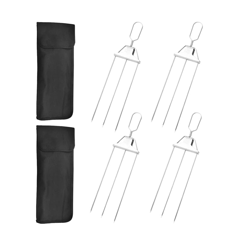 Grill Skewers Triple Prong Stainless Steel Easy Release