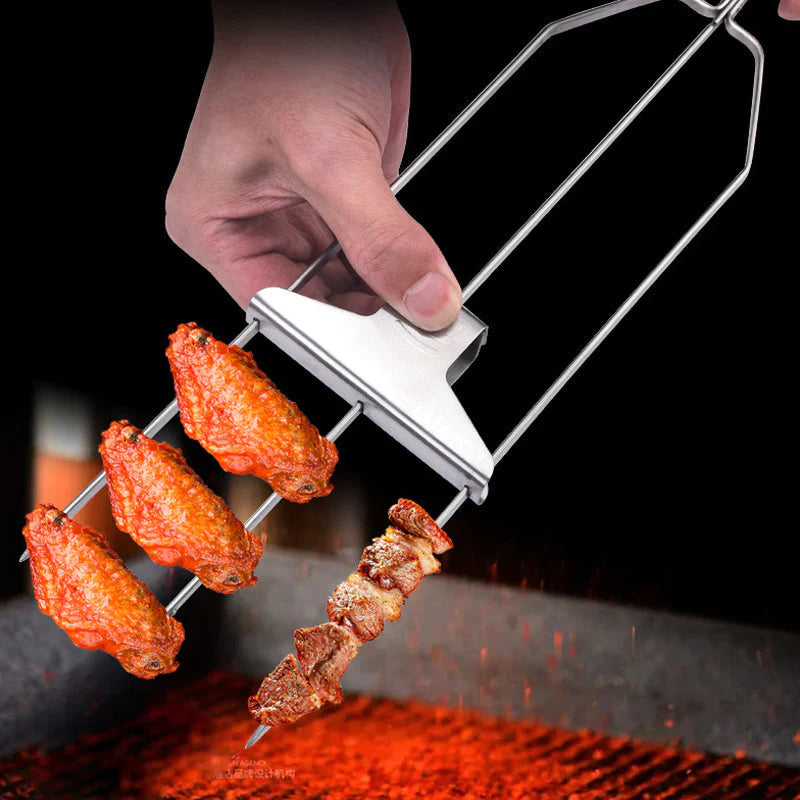 Grill Skewers Triple Prong Stainless Steel Easy Release