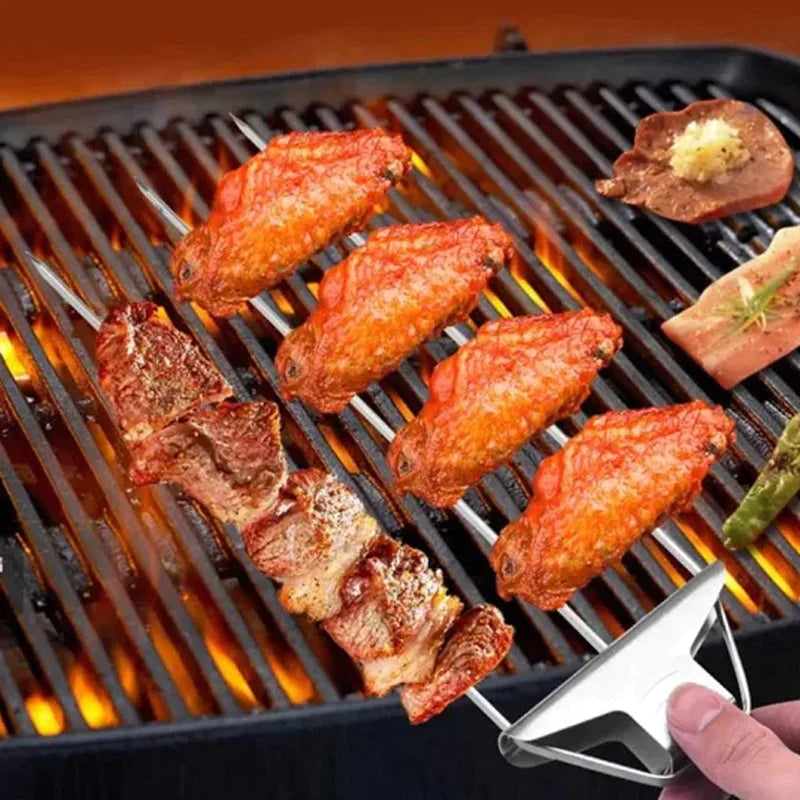 Grill Skewers Triple Prong Stainless Steel Easy Release