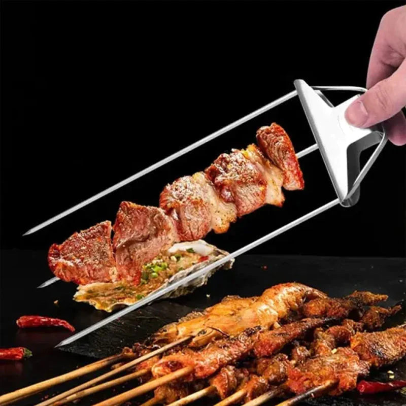 Grill Skewers Triple Prong Stainless Steel Easy Release