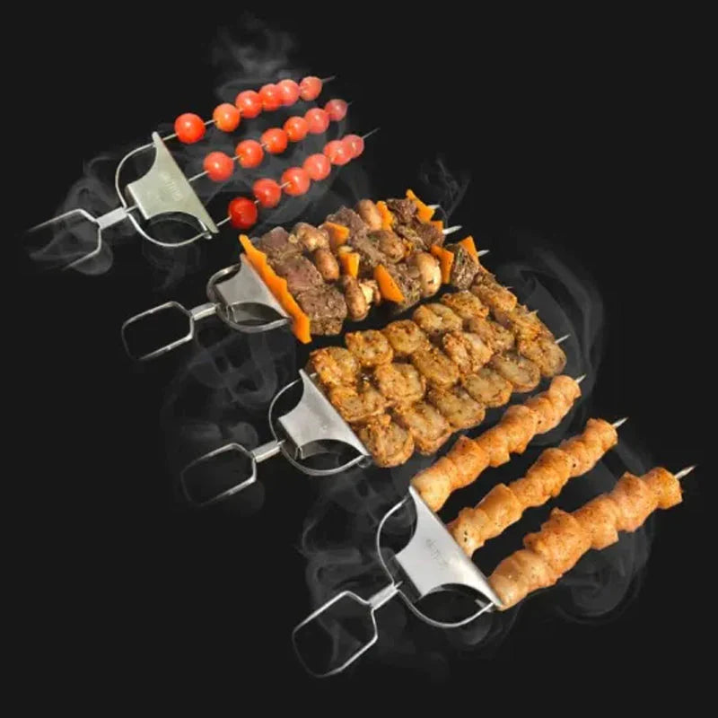 Grill Skewers Triple Prong Stainless Steel Easy Release