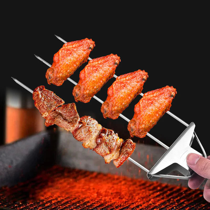 Grill Skewers Triple Prong Stainless Steel Easy Release