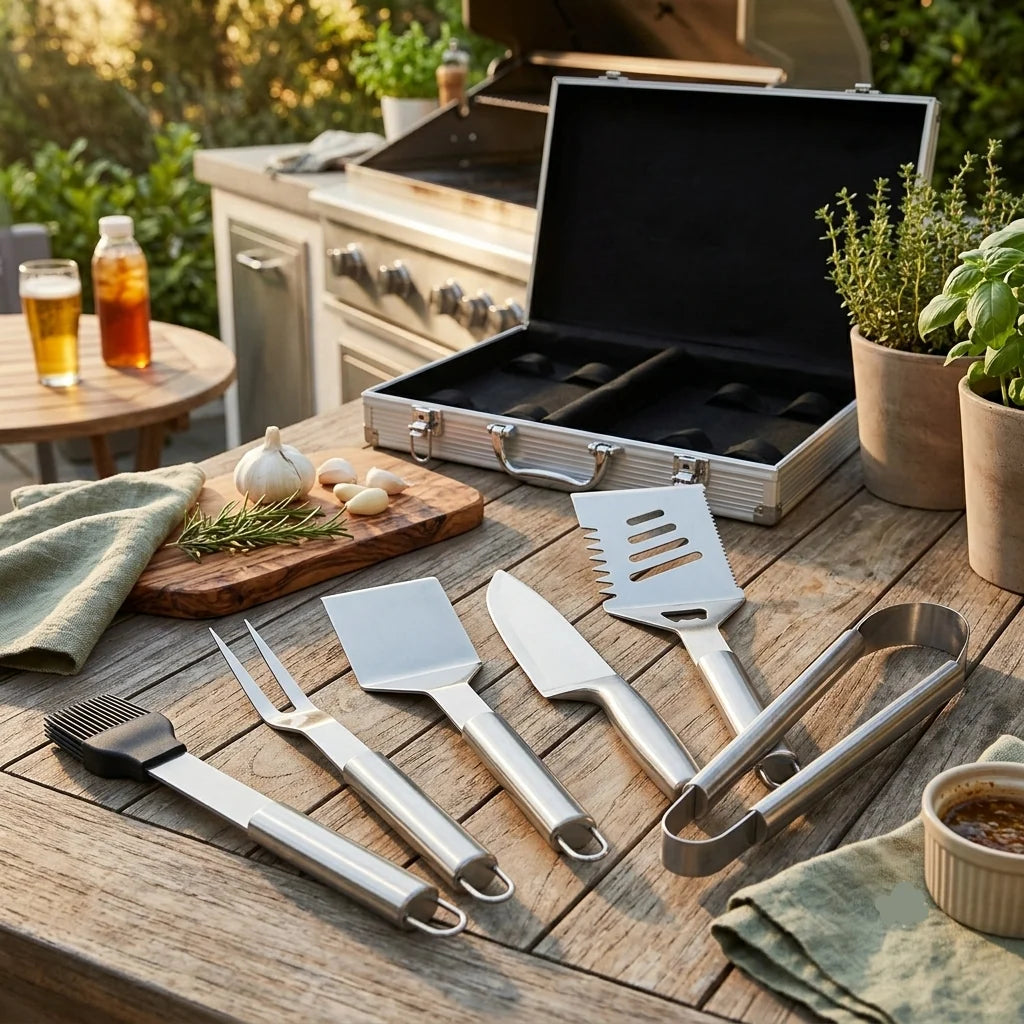 Grill Tool Set Stainless Steel Ergonomic Handles & Carrying Case