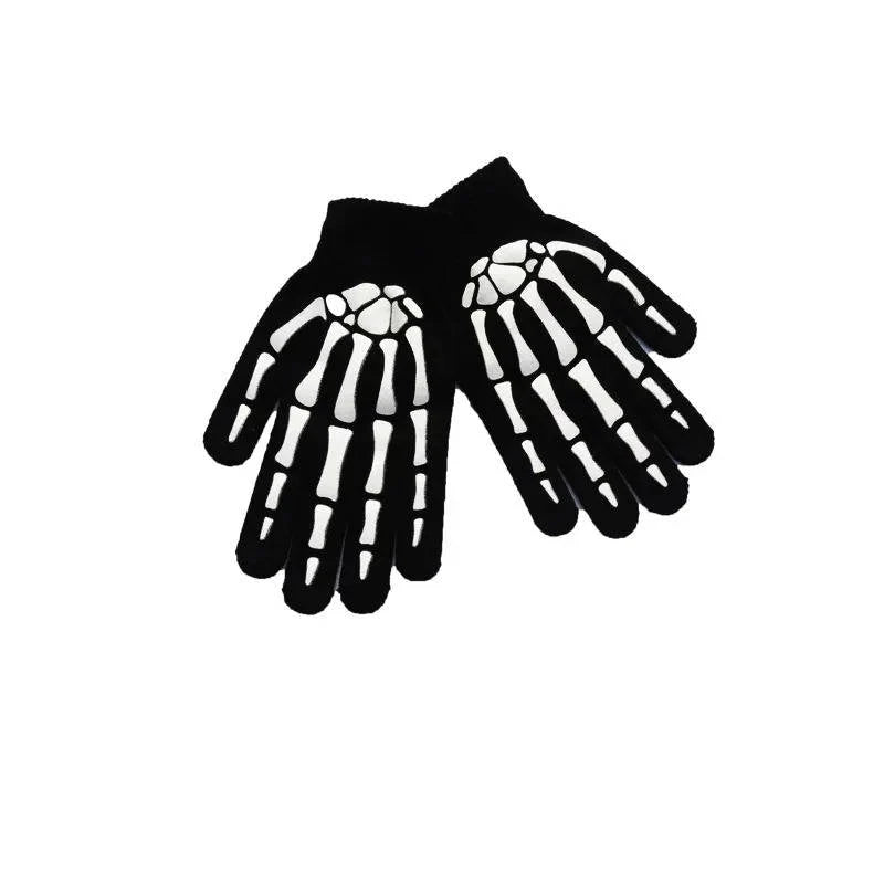 Grim Reaper Costume Glowing Red Eyes & Glow Skeleton Gloves