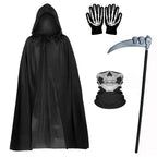Grim Reaper Costume Glowing Red Eyes & Glow Skeleton Gloves