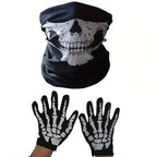 Grim Reaper Costume Glowing Red Eyes & Glow Skeleton Gloves