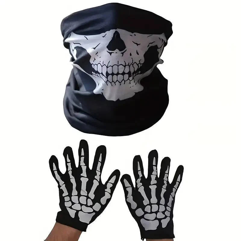 Grim Reaper Costume Glowing Red Eyes & Glow Skeleton Gloves