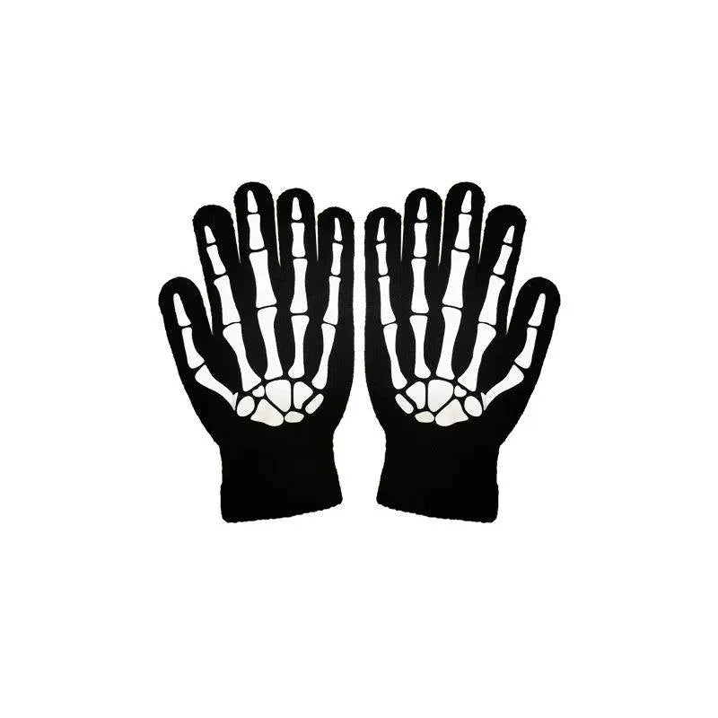Grim Reaper Costume Glowing Red Eyes & Glow Skeleton Gloves