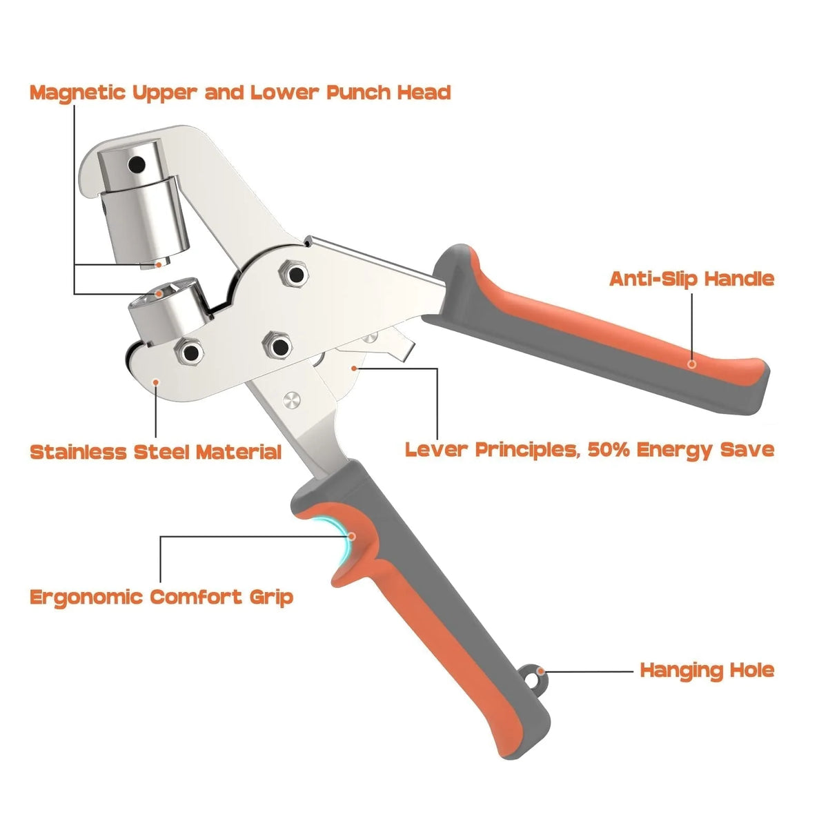 Grommet Tool Double-Leverage One-Step Punch With Brass Grommets