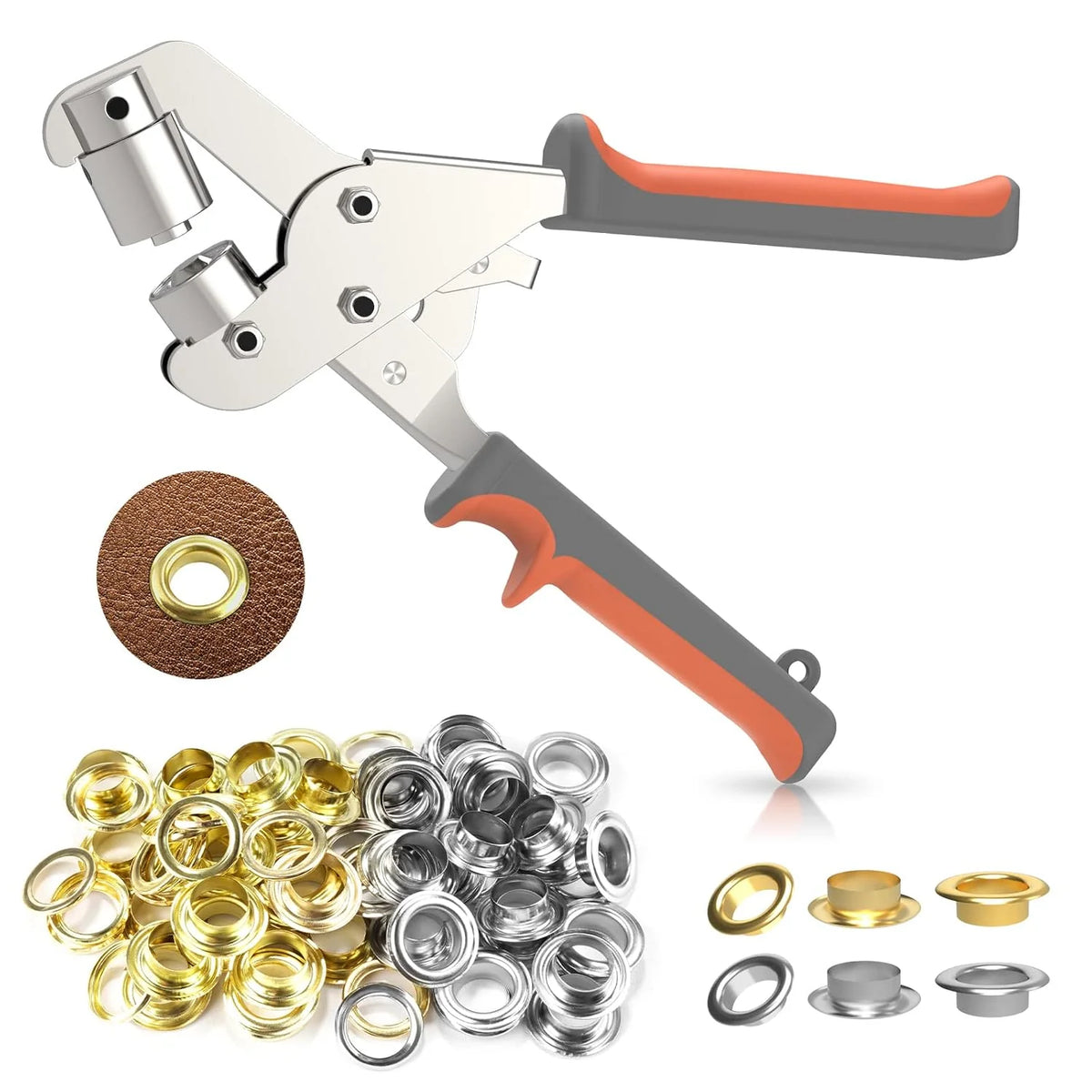 Grommet Tool Double-Leverage One-Step Punch With Brass Grommets