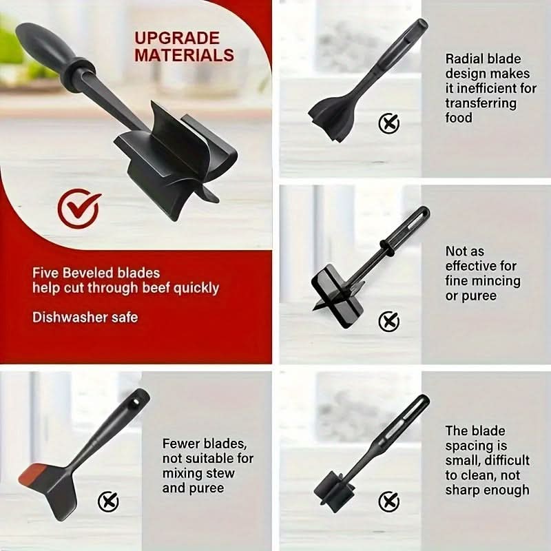 Ground Meat Chopper Multi-Blade Ergonomic Handle & Heat-Resistant