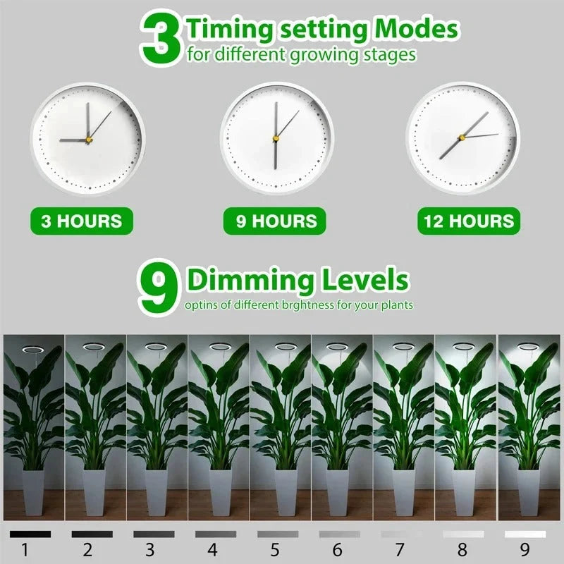 Grow Light Full-Spectrum LED Timer & 9 Brightness Levels