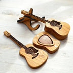 Guitar Pick Box Engraved Oak Holds 3 Picks