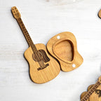 Guitar Pick Box Engraved Oak Holds 3 Picks
