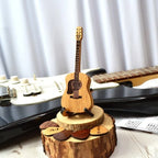 Guitar Pick Box Handcrafted Oak Laser-Engraved Holds Three Picks