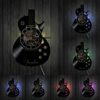 Guitar Wall Clock Vinyl Record Design 30cm Optional LED