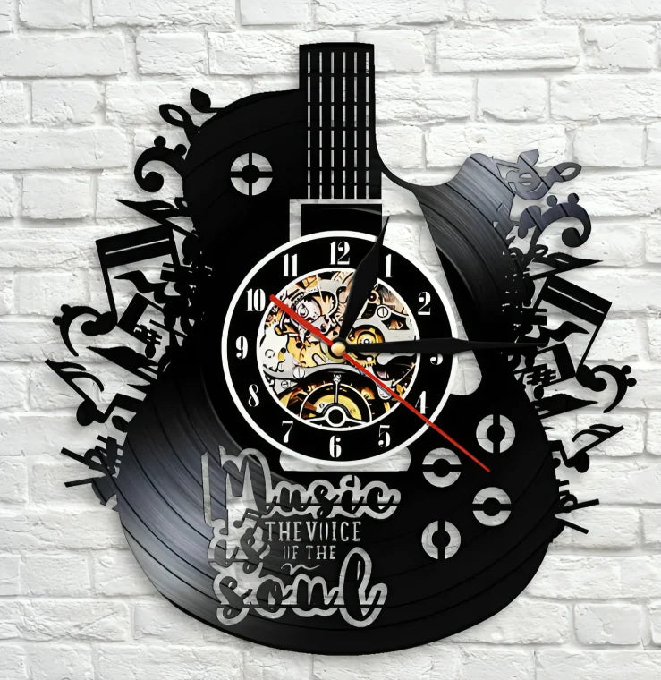 Guitar Wall Clock Vinyl Record Design 30cm Optional LED