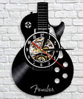 Guitar Wall Clock Vinyl Record Design 30cm Optional LED