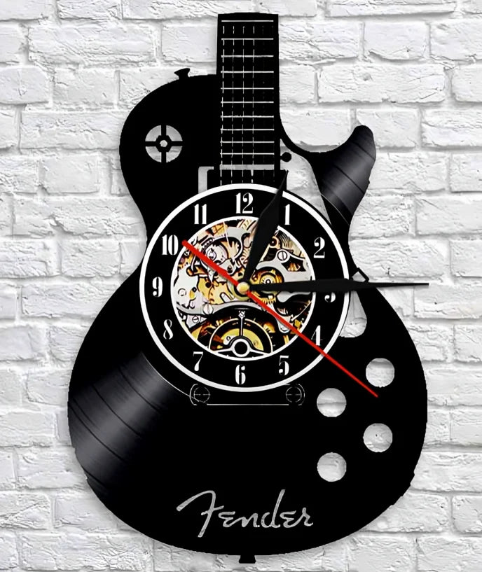 Guitar Wall Clock Vinyl Record Design 30cm Optional LED