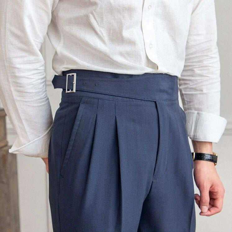 Gurkha Trousers High Waist & Double Buckles Straight Fit