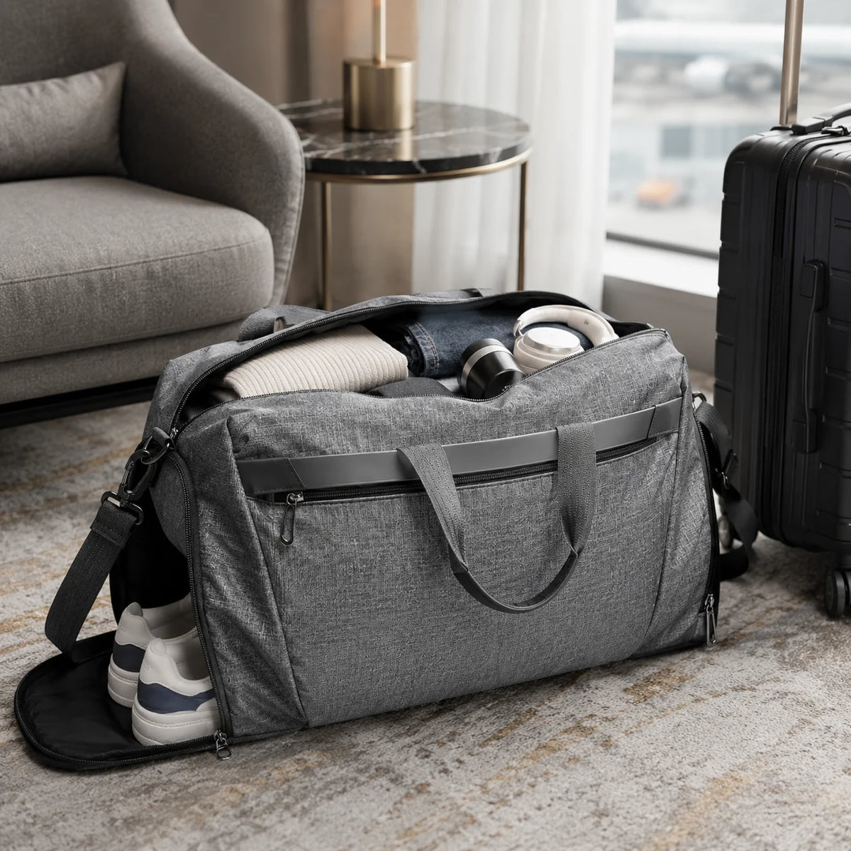 Gym Duffel Bag Ventilated Shoe Compartment & Wet-Dry Divider