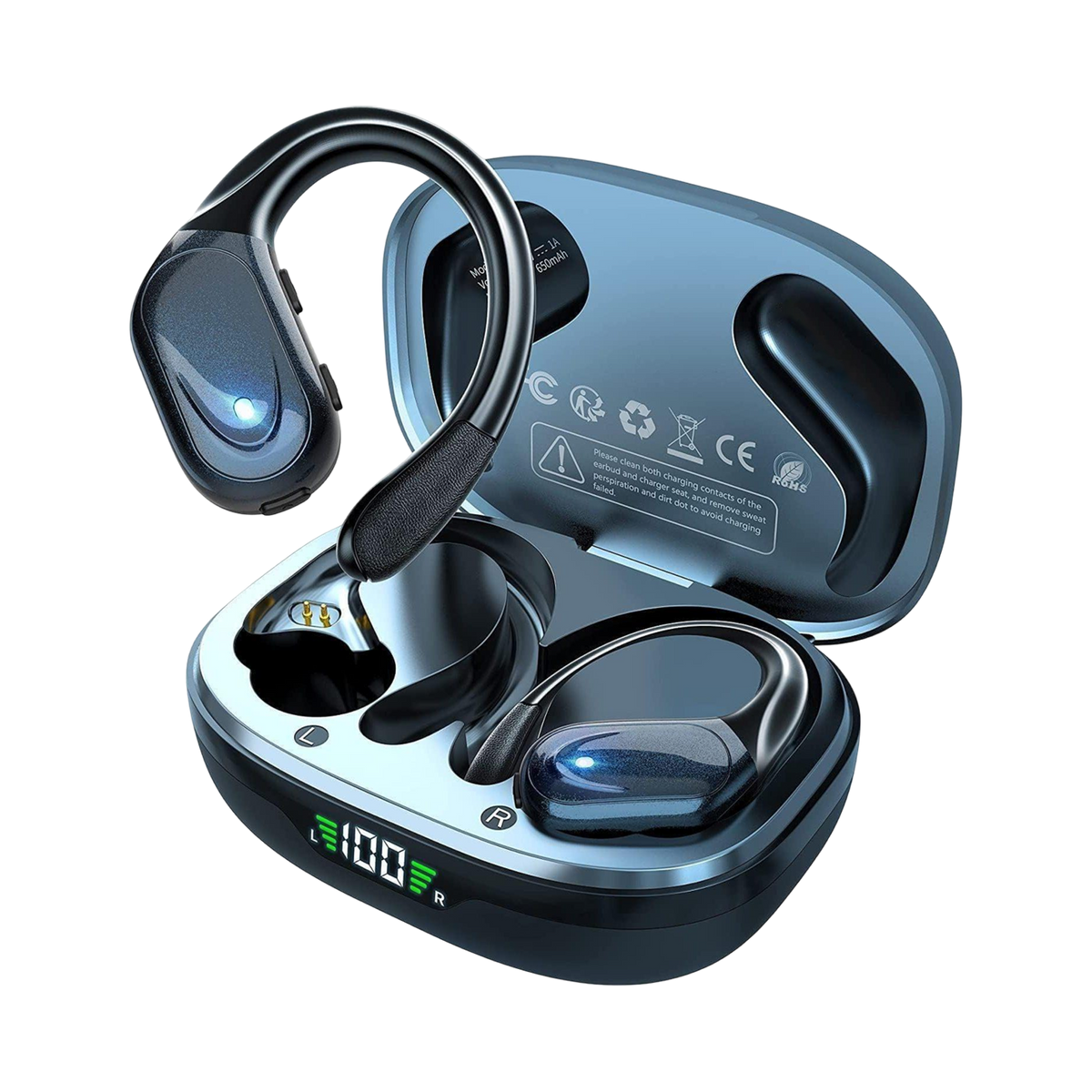 Gym Earbuds Secure-Fit Earhooks 80-Hour Battery
