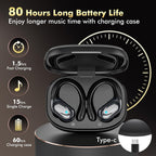 Gym Earbuds Secure-Fit Earhooks 80-Hour Battery