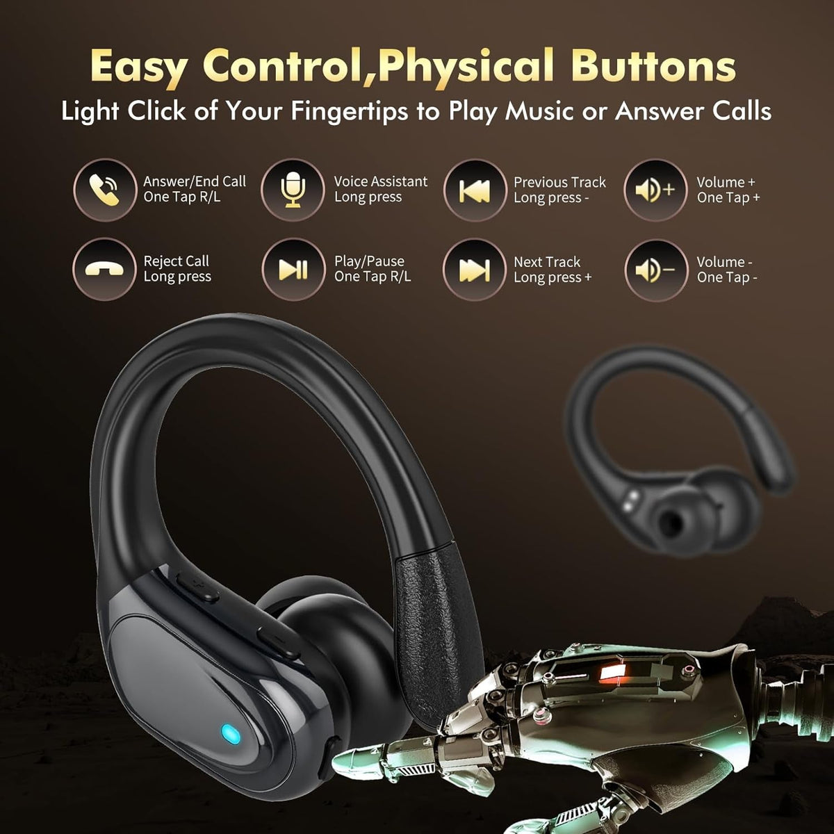 Gym Earbuds Secure-Fit Earhooks 80-Hour Battery