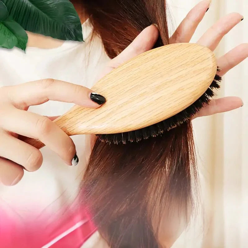 Hair Brush Natural Boar Bristles Detangles & Smooths