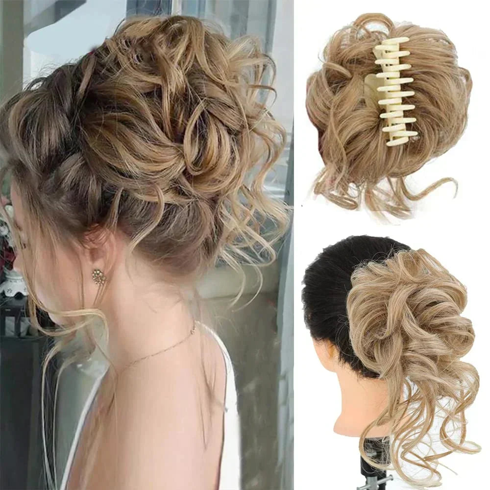 Hair Bun Clip-On Curly Natural-Looking