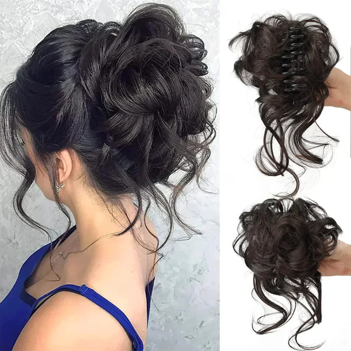 Hair Bun Clip-On Curly Natural-Looking