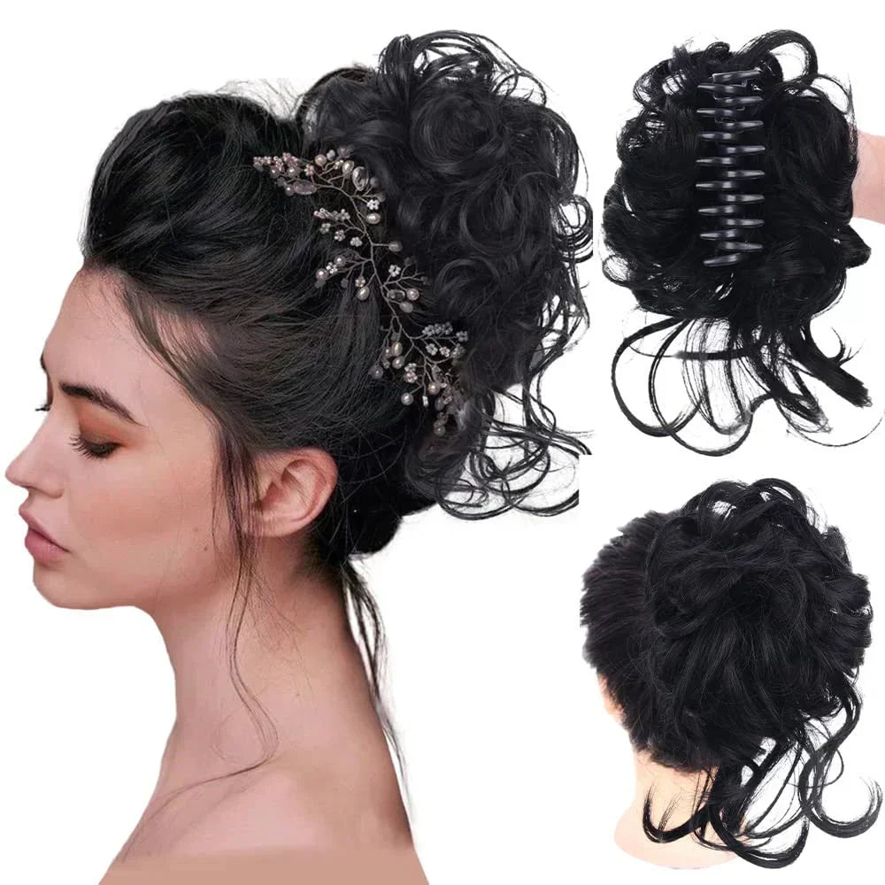 Hair Bun Clip-On Curly Natural-Looking