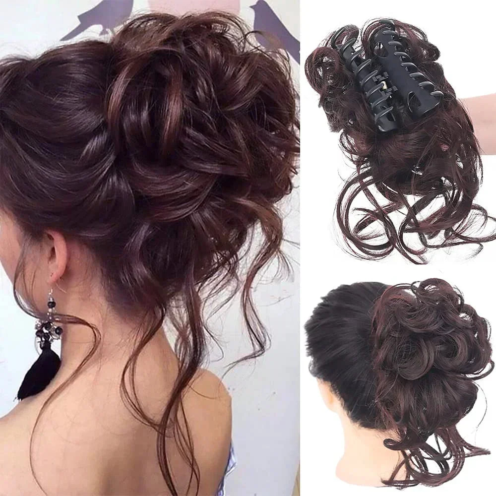 Hair Bun Clip-On Curly Natural-Looking