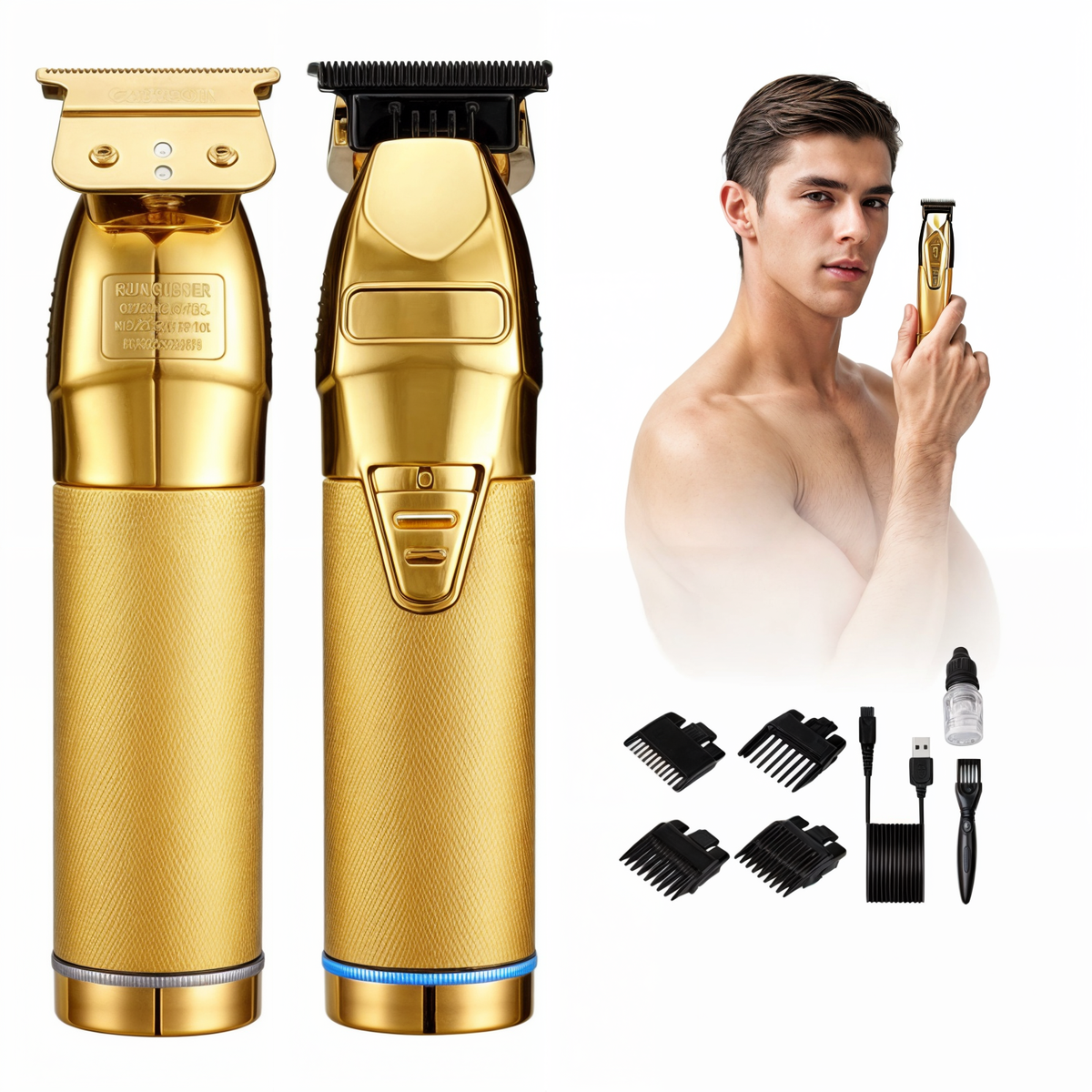 Hair Clipper Adjustable Guard Combs & Precision Blades USB Charging