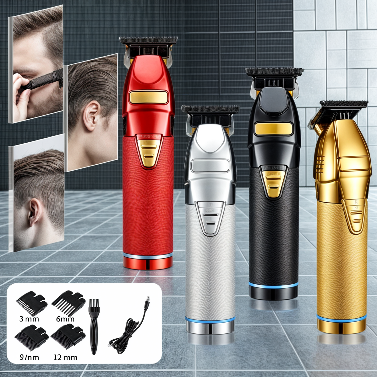 Hair Clipper Adjustable Guard Combs & Precision Blades USB Charging