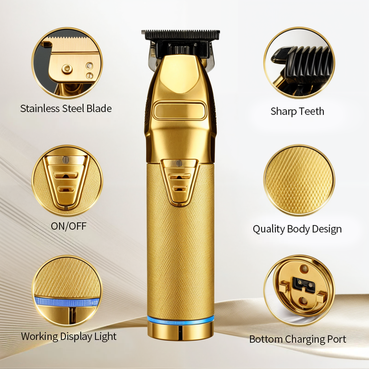 Hair Clipper Adjustable Guard Combs & Precision Blades USB Charging