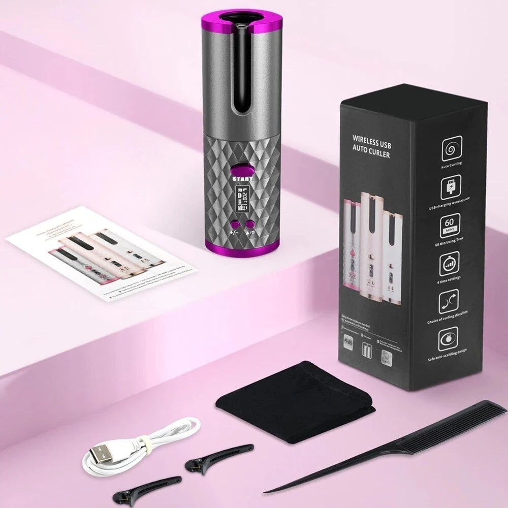 Hair Curler Cordless & Rechargeable Automatic 6 Heat Settings