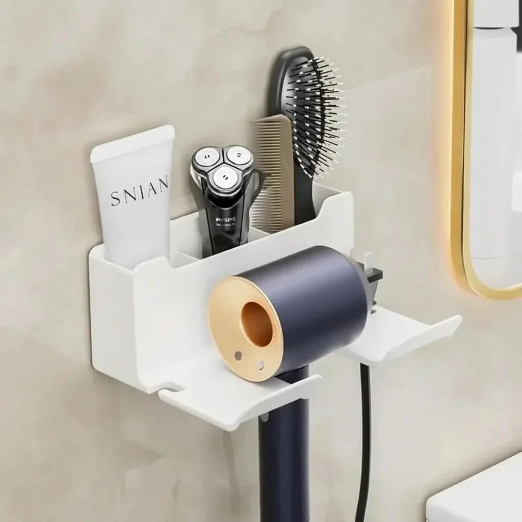 Hair Dryer Holder Drill-Free Silicone Grip & Cord Storage