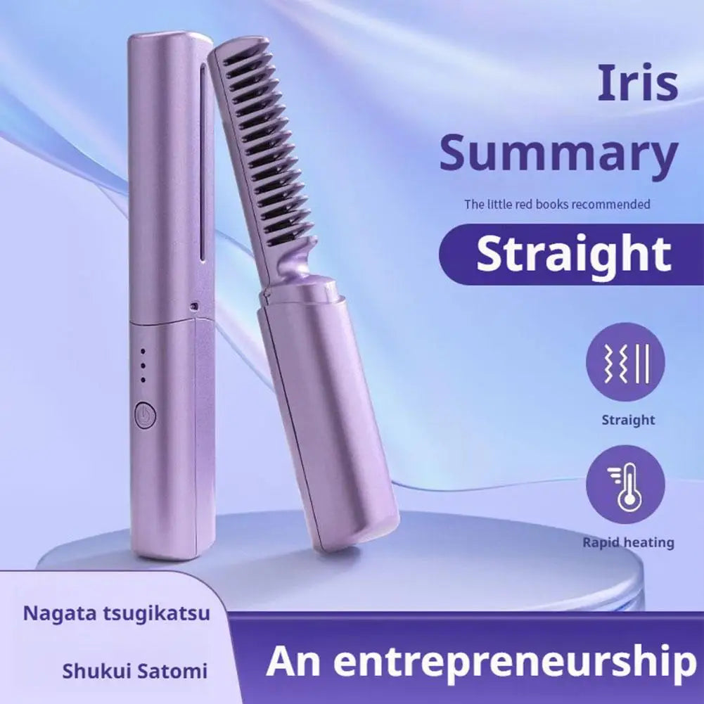 Hair Straightener Comb Cordless Ceramic Rechargeable Frizz Control