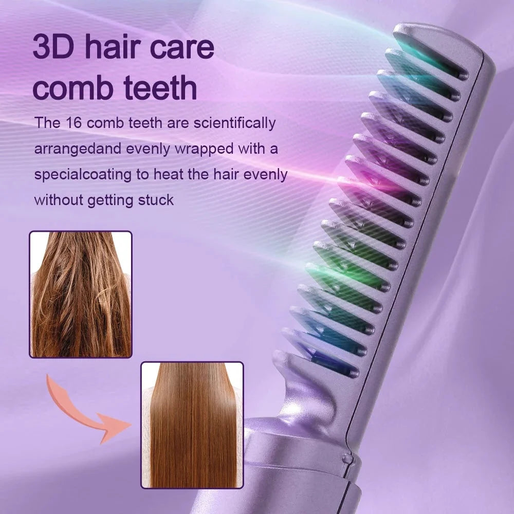 Hair Straightening Brush Cordless Ceramic Rechargeable