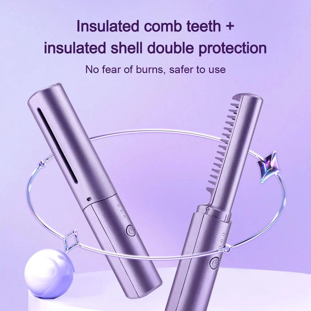 Hair Straightening Brush Cordless Ceramic Rechargeable