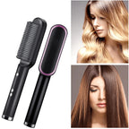 Hair Straightening Brush Heated Comb Teeth LED Temp Control