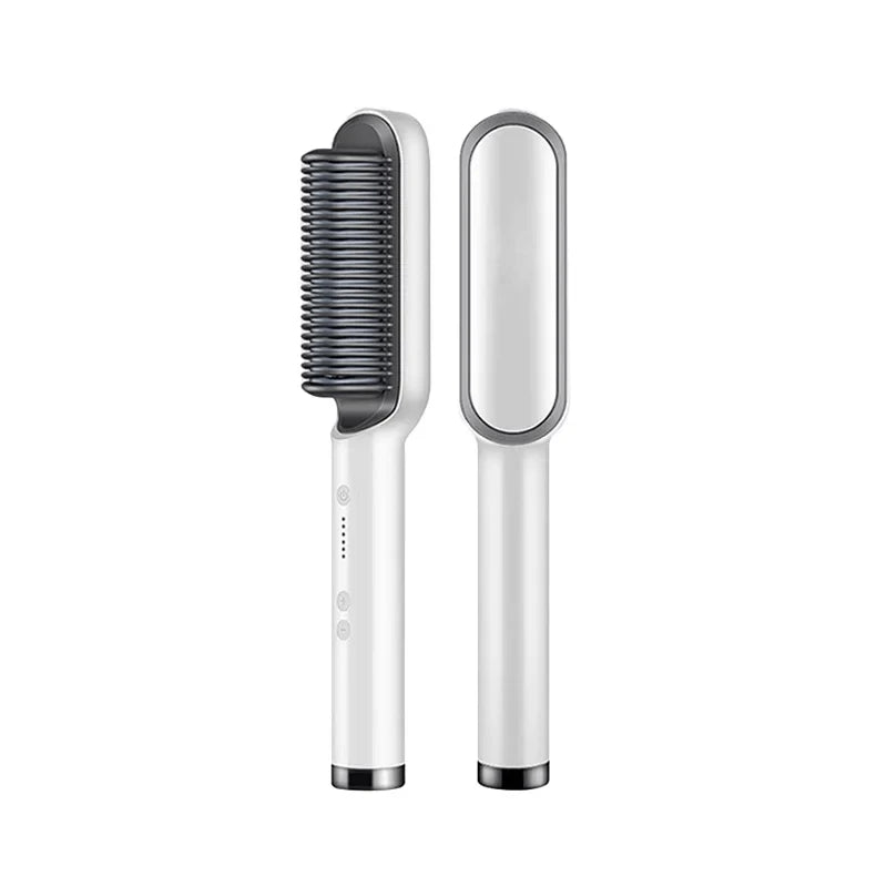 Hair Straightening Brush Heated Comb Teeth LED Temp Control