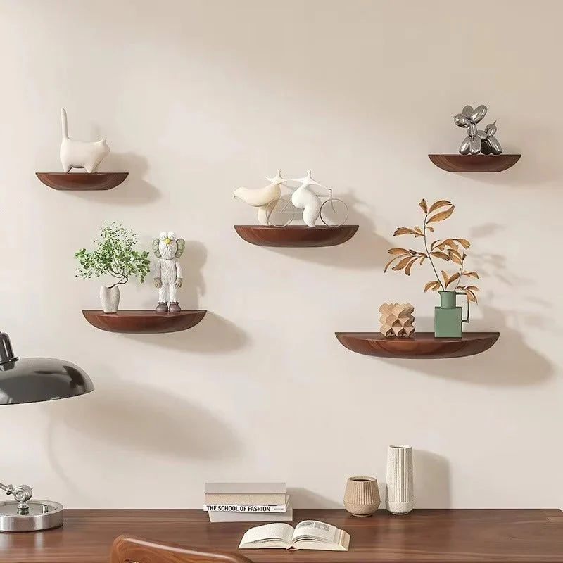 Half Moon Floating Shelf Natural Wood Space-Saving