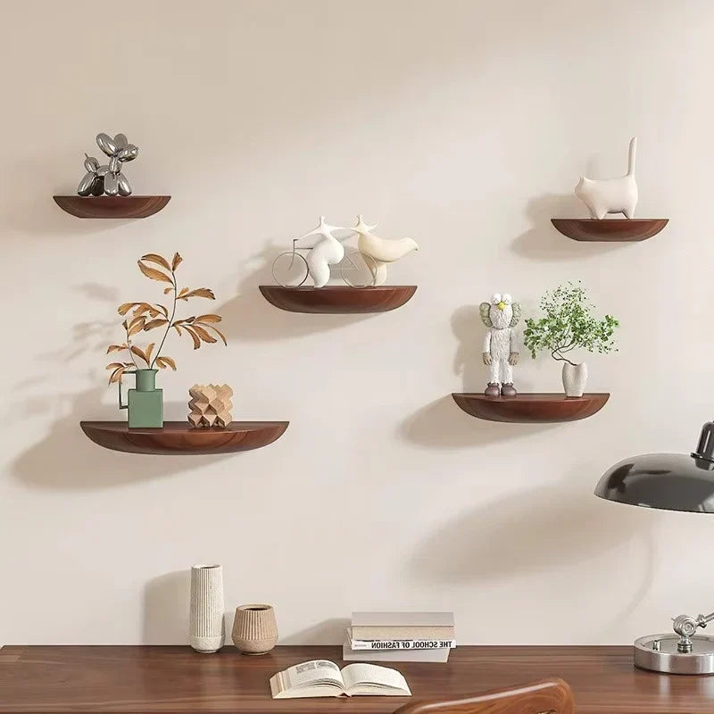 Half Moon Floating Shelf Natural Wood Space-Saving