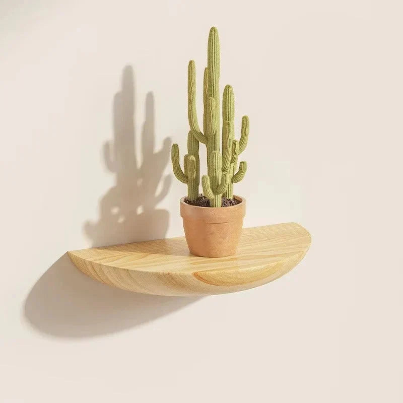 Half Moon Floating Shelf Natural Wood Space-Saving