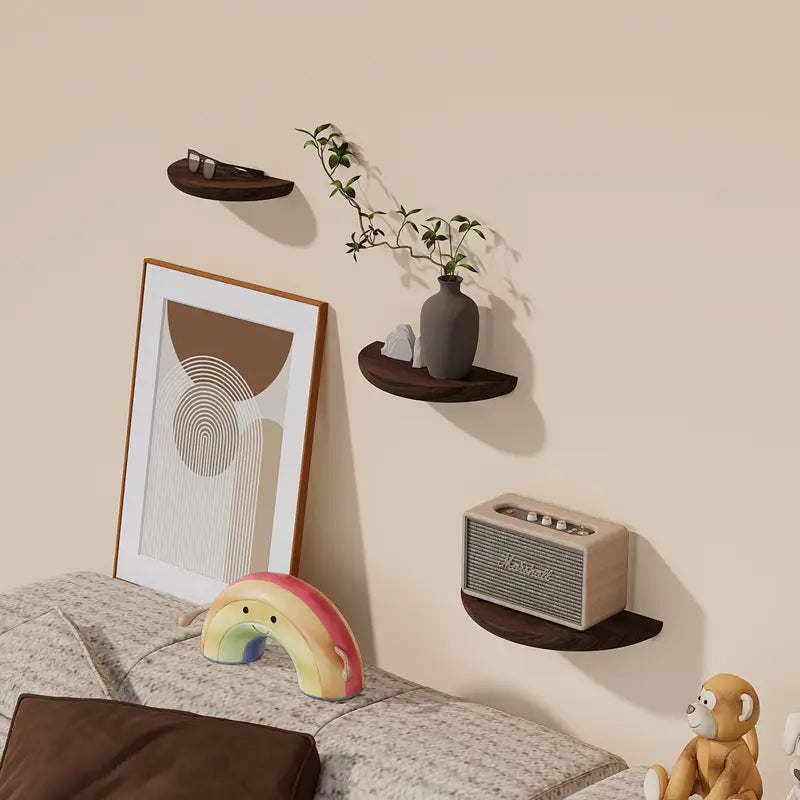 Half Moon Floating Shelf Natural Wood Space-Saving
